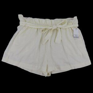Ophelia Roe Womens Plus Size 3X White Ivory Linen Blend Paper Bag Shorts NEW
